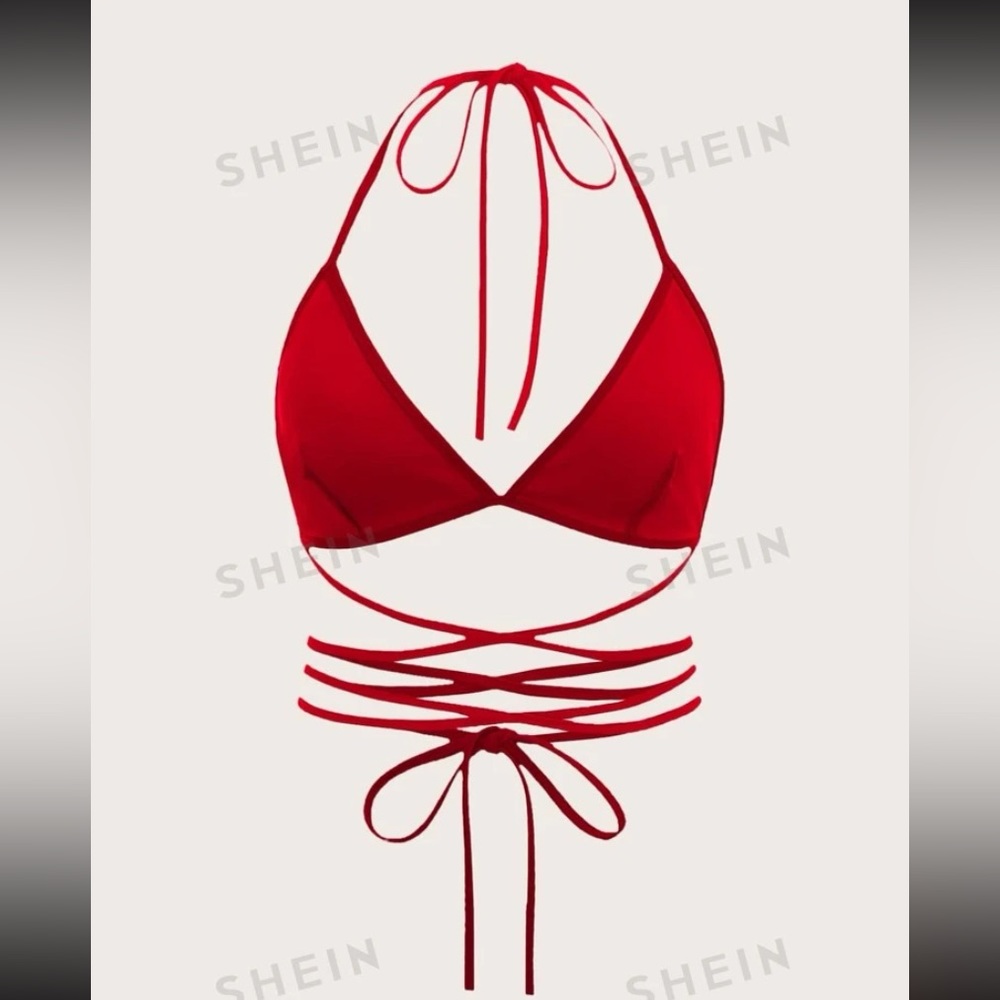 SHEIN ICON Solid Criscross Tie Backless Halter Top❤️